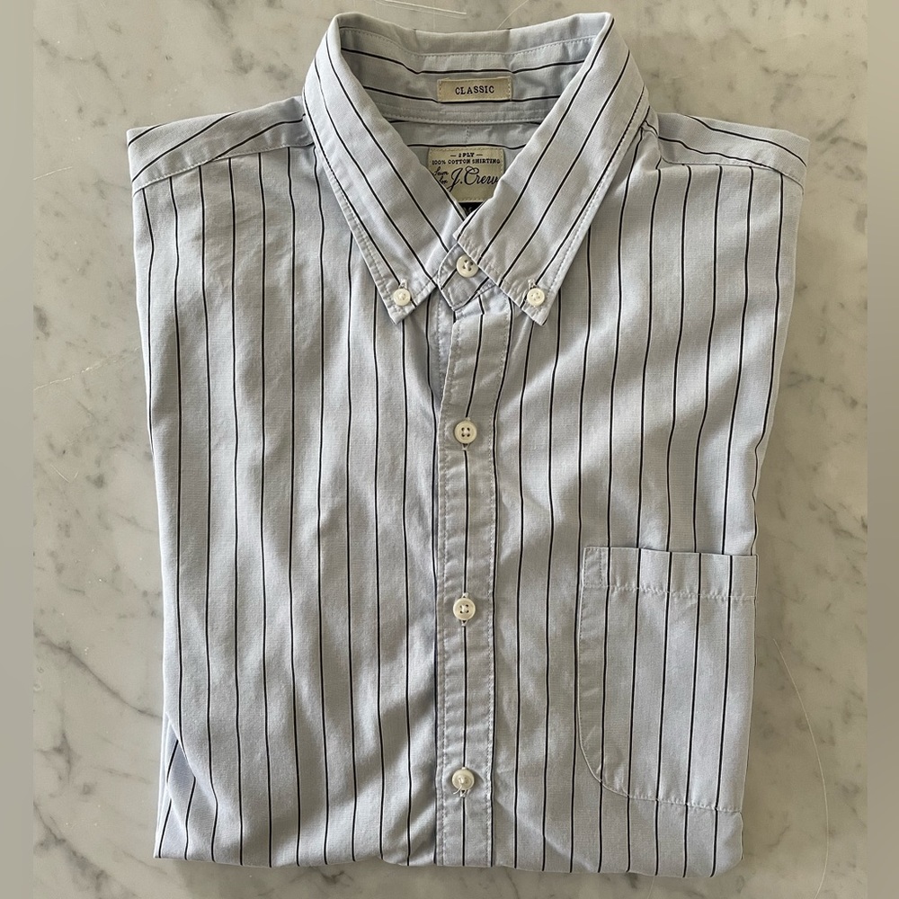 J.Crew Long Sleeve Shirt in Blue Stripe, Classic Fit, Size M